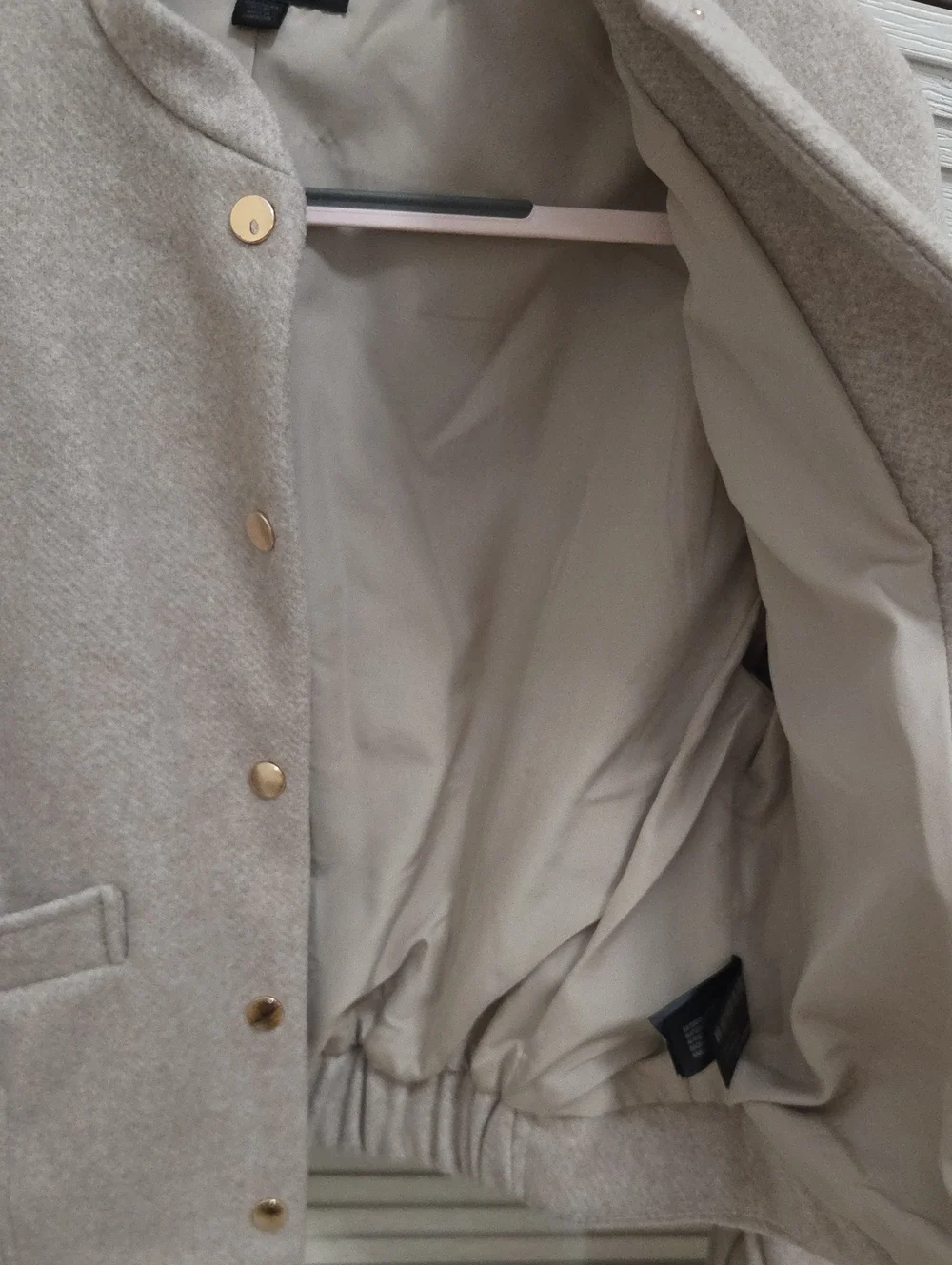 Zara Beige Collarless Wool-Blend Cropped Jacket